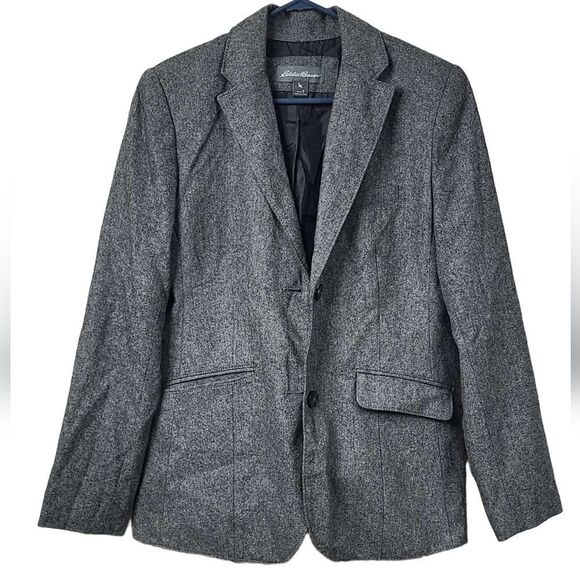 Eddie Bauer • Gray Wool Tweed Blazer Notch Collar Suit Jacket Women's Size 8 - Picture 1 of 9